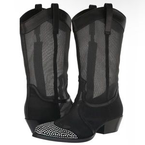 Karl Lagerfeld Lakota Boots Cowboy Mesh Jeweled Almond
Toe Western Rhinestones